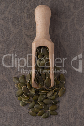 Wooden scoop with pumpkin seeds