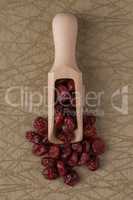 Wooden scoop with dried cranberries