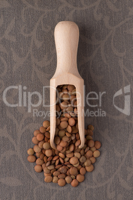 Wooden scoop with lentils