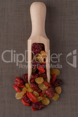 Wooden scoop with mixed dried fruits