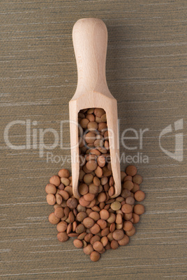 Wooden scoop with lentils