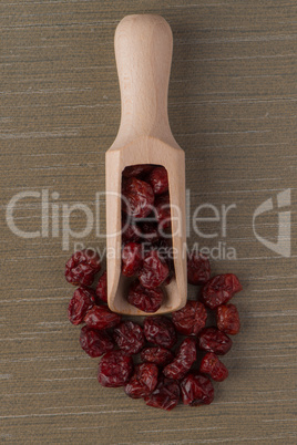 Wooden scoop with dried cranberries