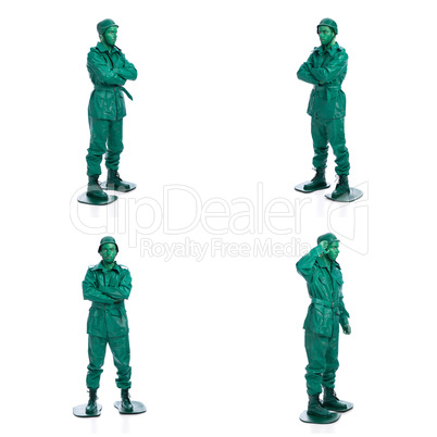 Four man on a green toy soldier costume