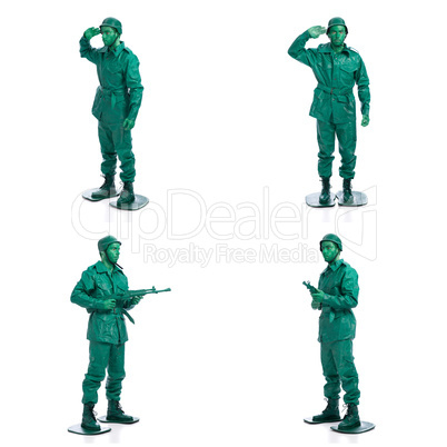 Four man on a green toy soldier costume