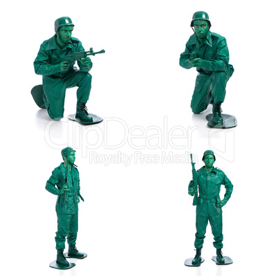 Four man on a green toy soldier costume