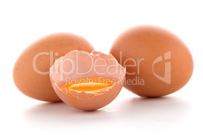 Raw eggs isolated on white