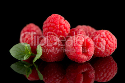 Raspberries with leaves