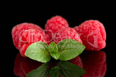 Raspberries with leaves