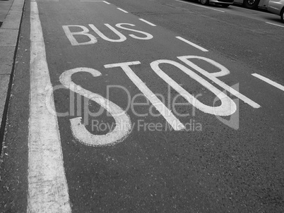 Black and white Bus stop sign