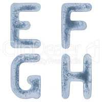 Letters E, F, G and H in ice