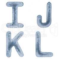 Letters I, J, K and L in ice