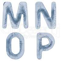 Letters M, N, O and P in ice