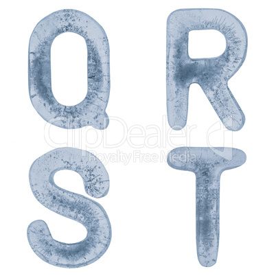 Letters Q, R, S and T in ice