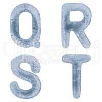 Letters Q, R, S and T in ice