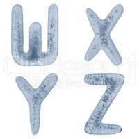 Letters W, X, Y and Z in ice