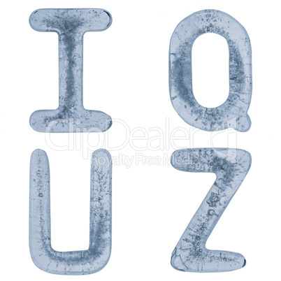 Letters Q, U, I and Z in ice