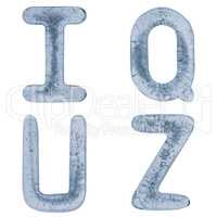 Letters Q, U, I and Z in ice