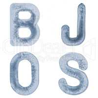 Letters J, O, B and S in ice