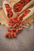 Goji berries on a wooden spoons