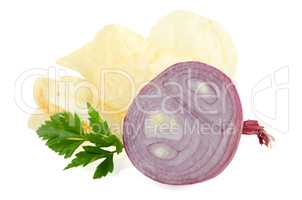 Potato chips and onion