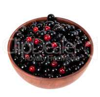 Blackcurrants and redcurrants in ceramic bowl