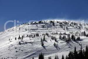 Winter Carpathian Mountains at wind day