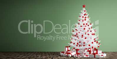 Interior background with white christmas tree 3d render