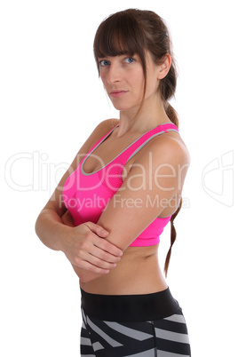 Fitness Workout Frau beim Sport Training Portrait Freisteller