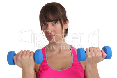 Kraft Power stark Fitness Frau beim Sport Workout mit Hanteln Fr