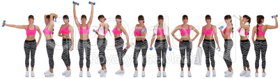 Collage Fitness Frau beim Sport Workout mit Hanteln Ganzkörper