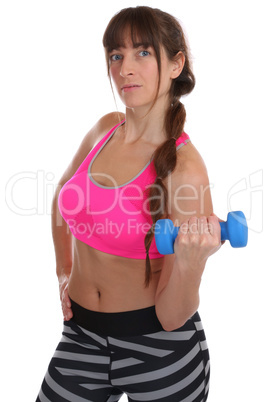 Kraft Power stark Fitness Frau beim Sport Bizeps Workout mit Han