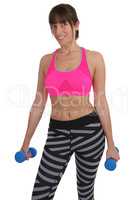 Fitness Frau beim Sport Workout halten Hanteln Freisteller