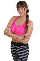 Workout Fitness Sport lachende Frau fit schlank Portrait Freiste