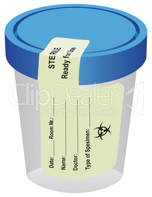 Sterile container with a label