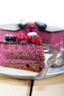 blueberry and raspberry cake mousse dessert