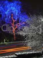 Colorful Christmas illumination in city street