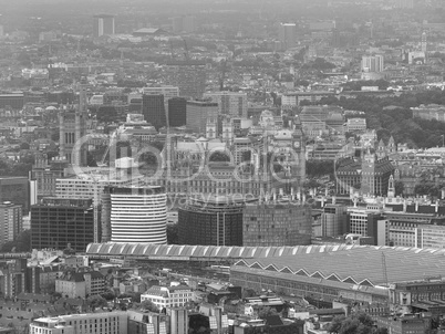 Black and white Aerial view of London