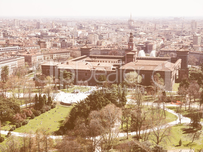 Retro looking Milan aerial view