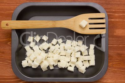 Cubes of bread croutons of white bread