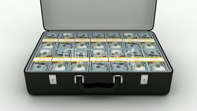 Animated Suitcase with Stacks of New 100 Dollars