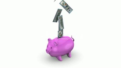 Money falling into a Piggy Bank