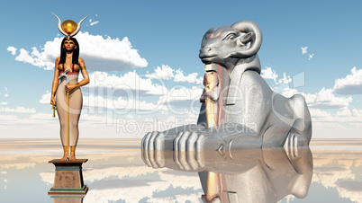 Göttin Hathor und Widdersphinx
