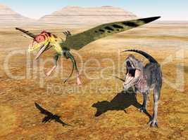 Tarbosaurus attackiert Peteinosaurus