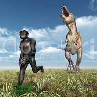Tyrannosaurus Rex attackiert den Homo Habilis