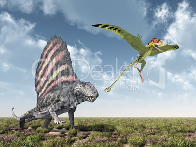 Dimetrodon attackiert Peteinosaurus