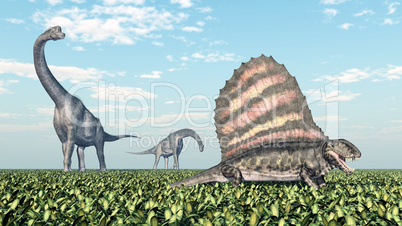 Brachiosaurus und Dimetrodon