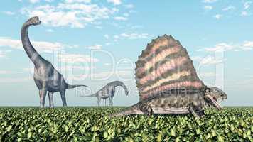 Brachiosaurus und Dimetrodon