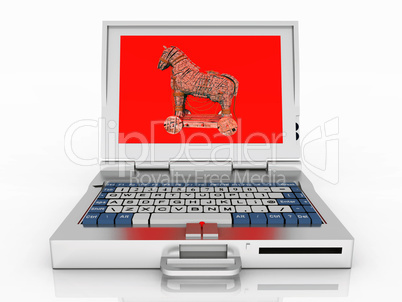 Warnsymbol für das Computerprogramm Trojanisches Pferd auf einem Laptop-Bildschirm