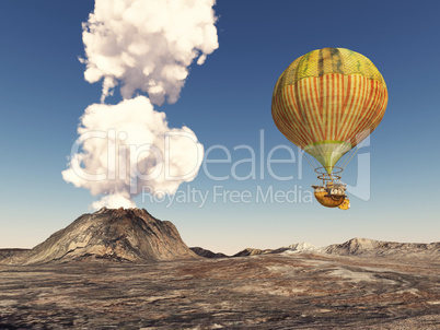 Fantasie Heißluftballon über einer Vulkanlandschaft