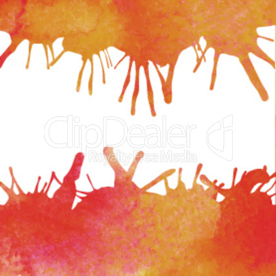 Orange watercolor paint vector background with blots